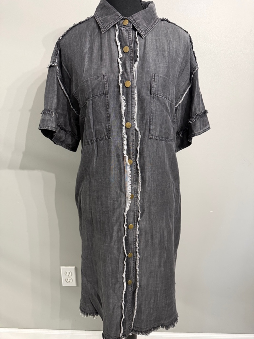 easel Black Button-Front Faux Denim Dress -Silky Soft